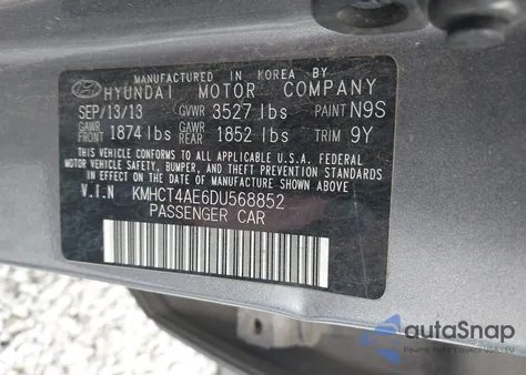 2013 Hyundai Accent Gls from USA, damaged, VIN KMHCT4AE6DU568852